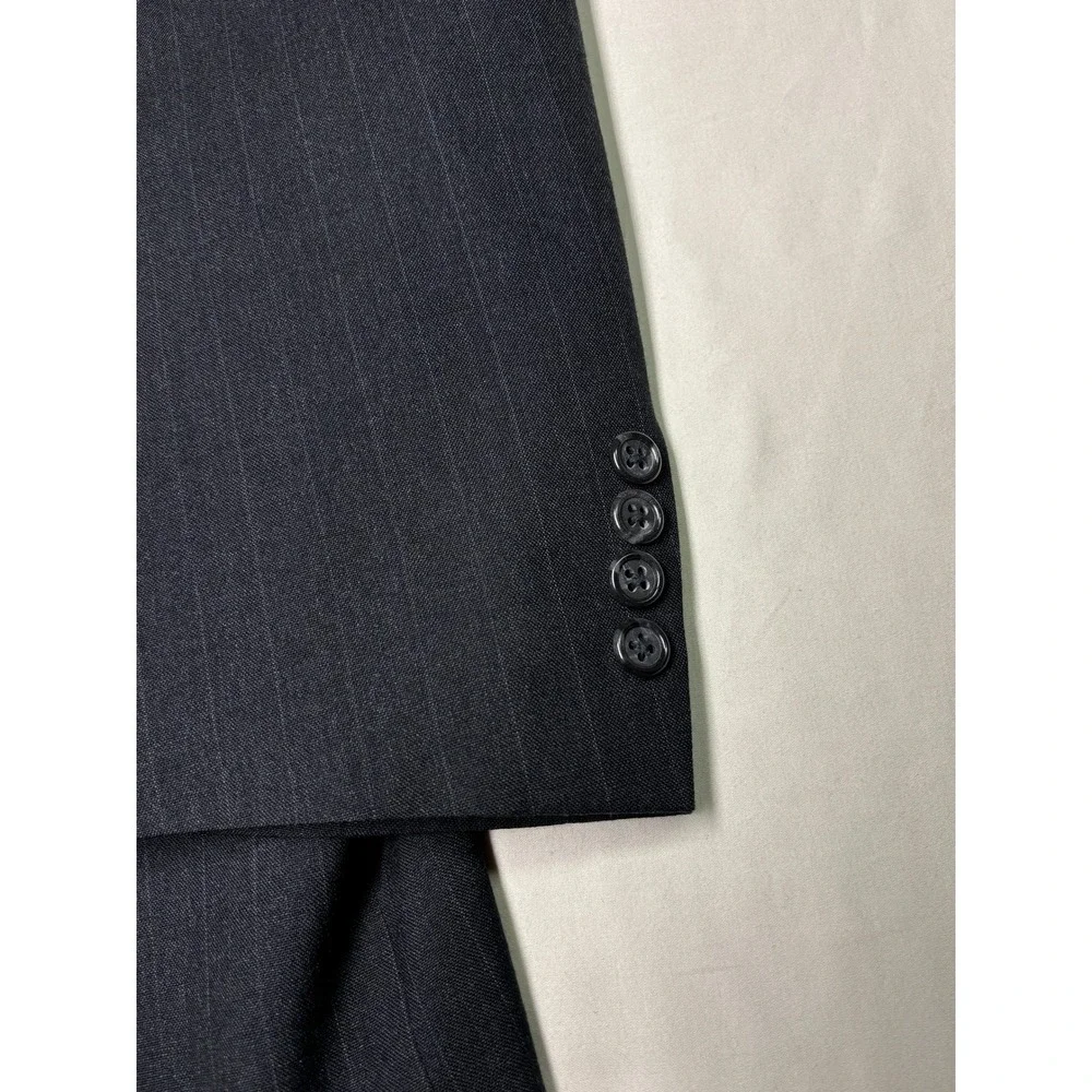 Vintage Burberrys Mens Pinstripe Suit Charcoal 100% Pure Wool 2 Pc 48R W40 L32